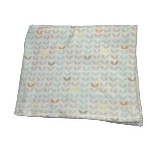 Baby Starters Blanket Leaf Print White Gray Yellow Orange Soft Fleece 30x34